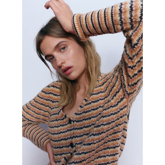 A.L.C Rebekah Wool Blend Striped Cardigan Sweater - Picture 3 of 10